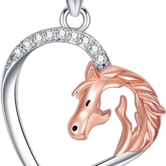 Beautiful Silver Heart and Rose Gold Horse Pendant Necklace (NWOT) - Picture 11 of 16